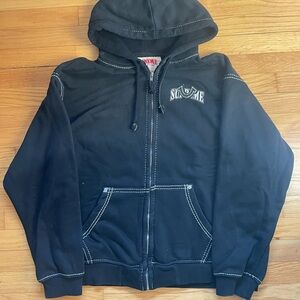 Supreme x True Religion Zip Up Black Hoodie with White Stitching